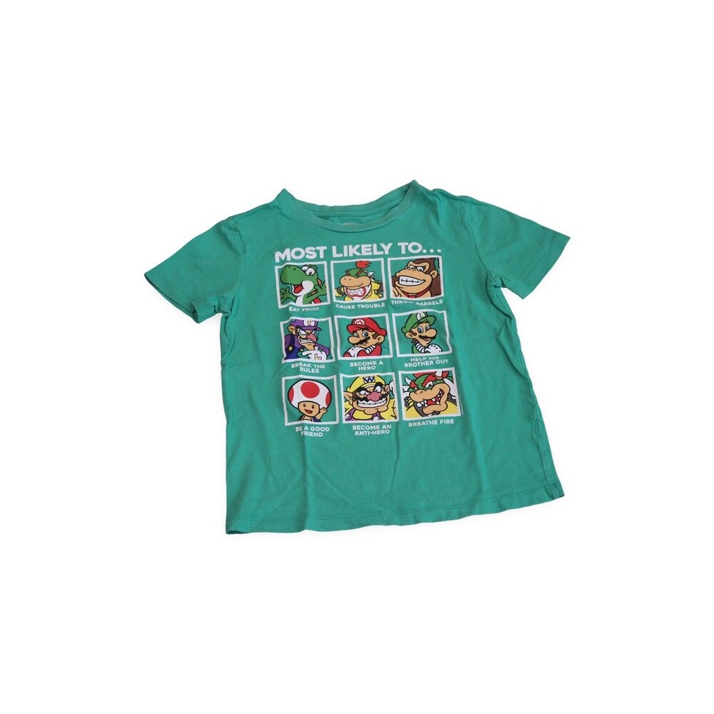 Old Navy Super Mario Size 6 Teal Cotton T-Shirt Kids Short Sleeve Graphic Tee